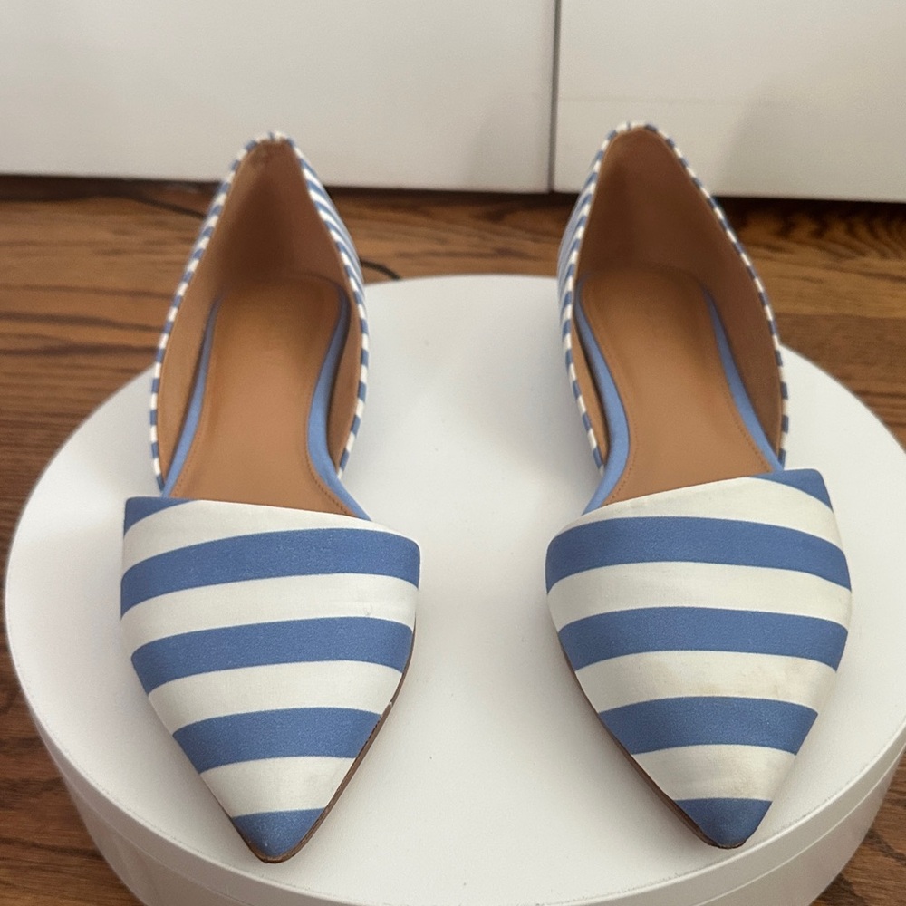 J. Crew White Blue Stripes Zoe D'Orsey Pointed Toe Nautical Cutout Flats Size 8 - Picture 6 of 9